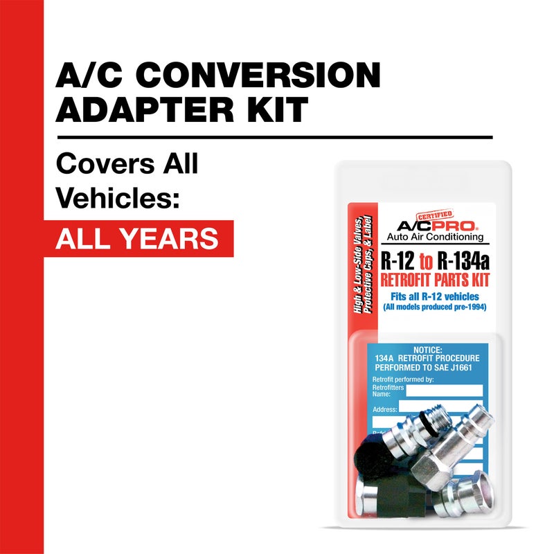 A/C Pro Certified A/C Pro Car Air Conditioner Adapter Kit, Complete AC Conversion Adapter Kit Converts R12 to R134-A Refrigerant, Includes 1 Low Side Port, 3 High Side Ports and Retrofit Label, InterDynamics - Image 4